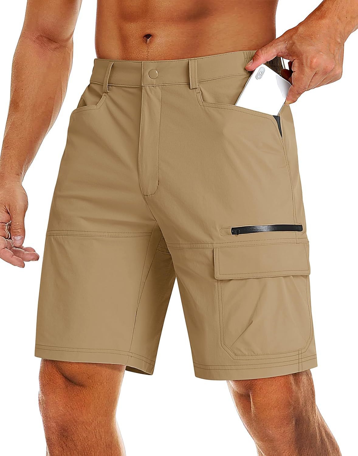 Men's Quick Dry Cargo Shorts, Outdoor Hiking Shorts with Zipper Pockets