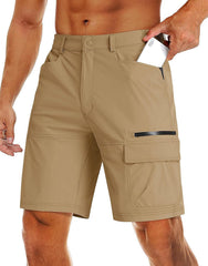 Men's Quick Dry Cargo Shorts, Outdoor Hiking Shorts with Zipper Pockets