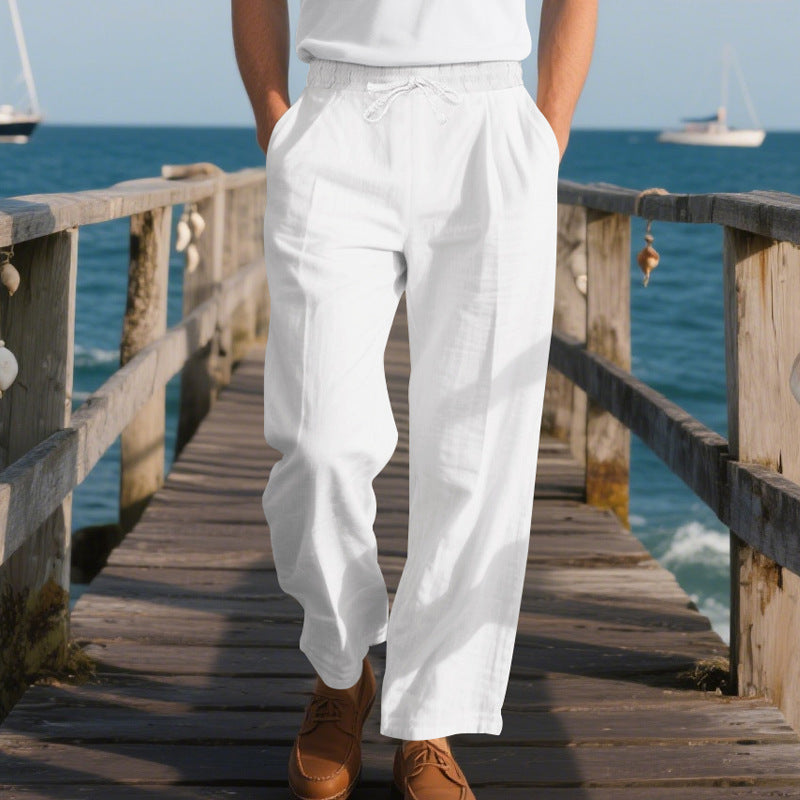 Men’s Linen Wide Leg Pants Casual Straight Loose Fit Beach Hip Hop Trousers
