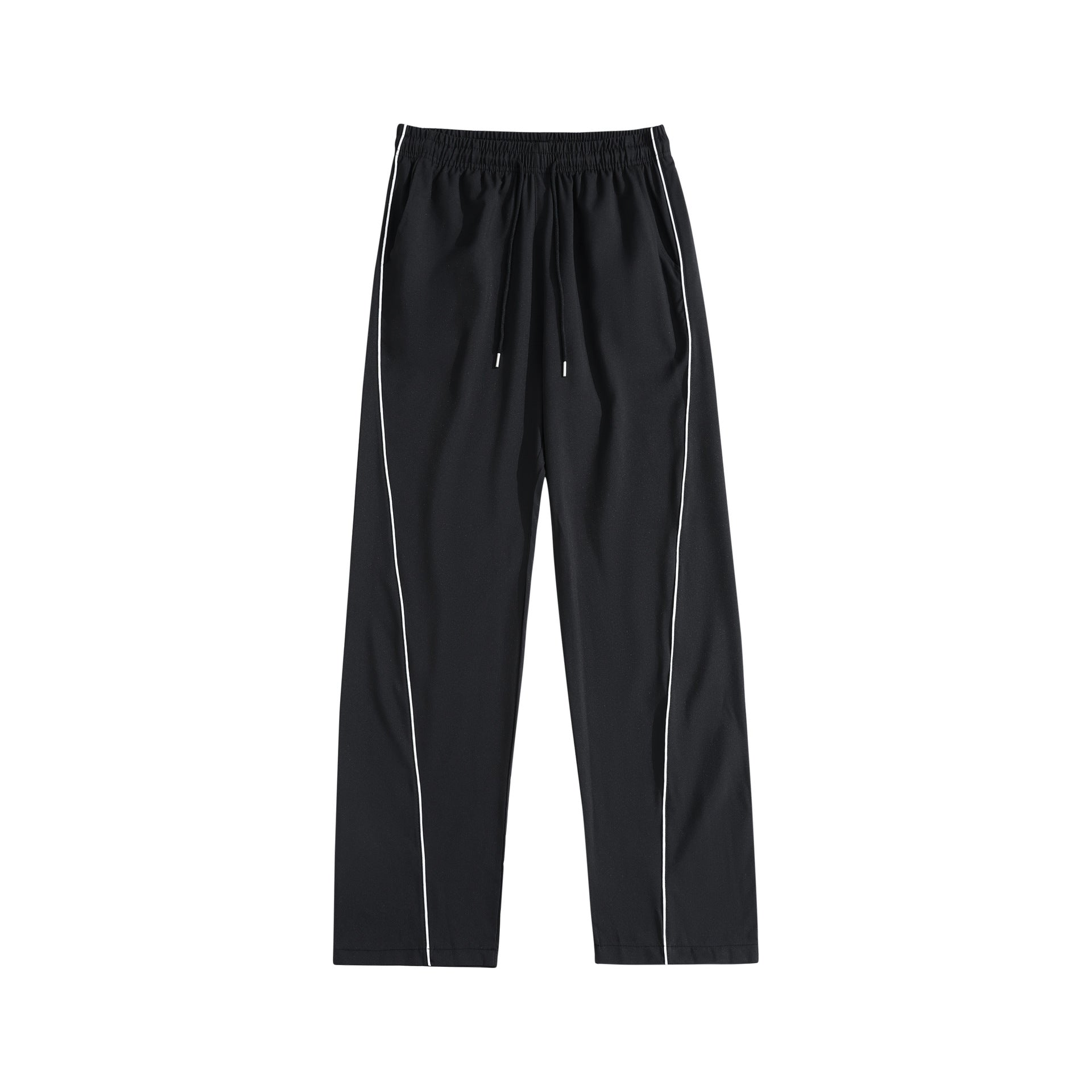 Men's Side Stripe Casual Pants, Elastic Waist Drawstring Straight Leg Trousers