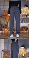 Men's High Waist Straight Leg Wide Leg Pants, Casual Elastic Waist Cotton Trousers for Daily Wear