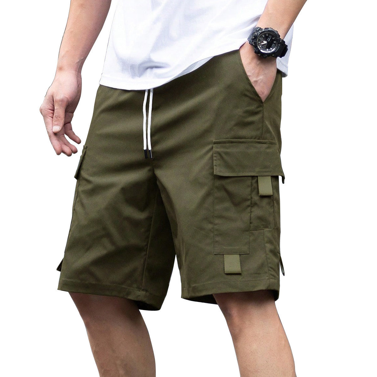 Men's Casual Cargo Shorts, Elastic Waist Drawstring Multi-Pocket Work Shorts