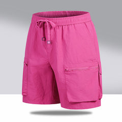 Men's Quick Dry Cargo Shorts, Elastic Waist Drawstring Casual Hiking Shorts with Zipper Pockets