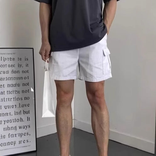 Men Elastic Waist Drawstring Cargo Shorts, Solid Black Comfortable Summer Casual Short Pants