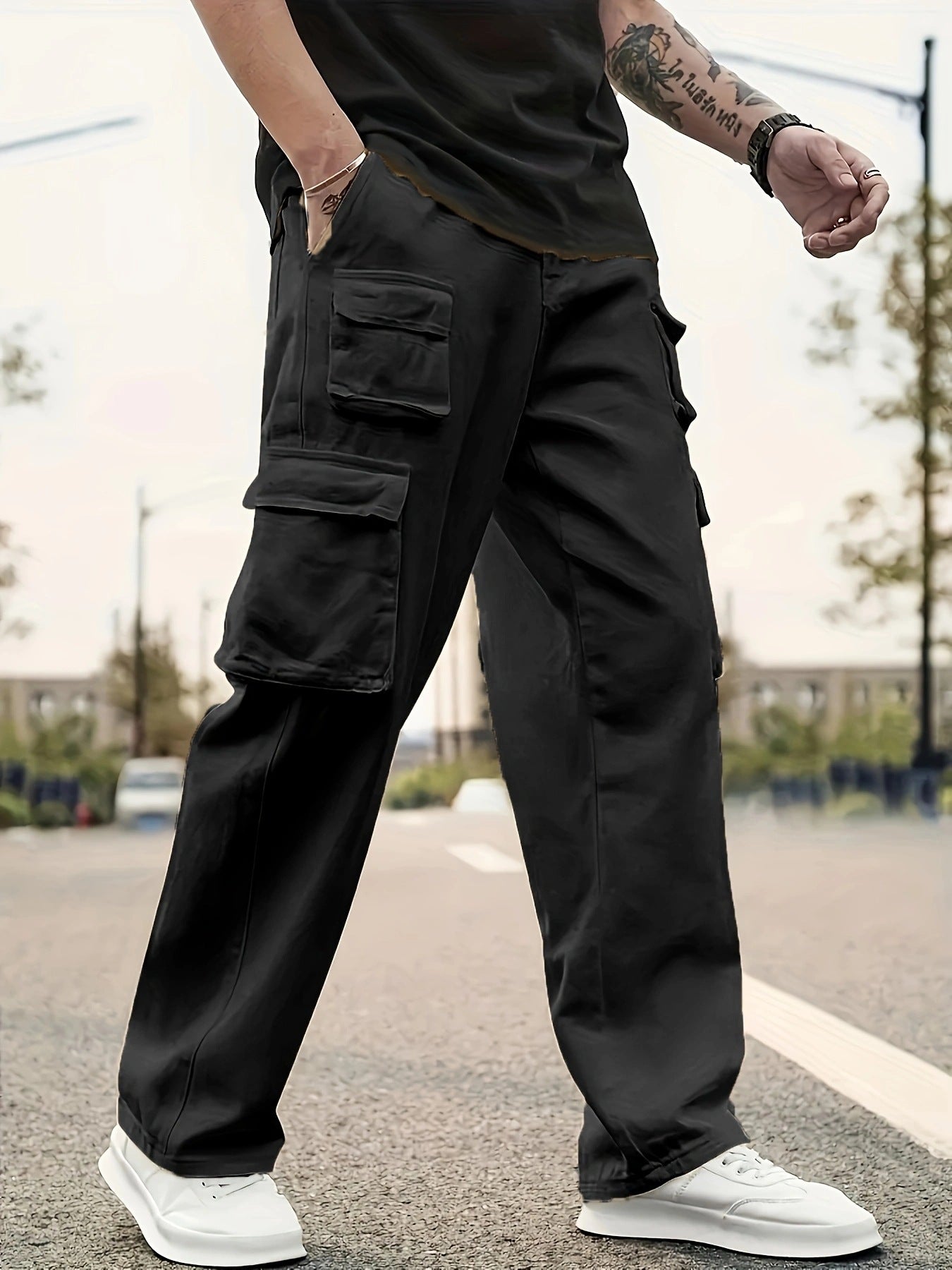 Men's Olive Green Cargo Pants, Multi Pocket Straight Leg Tactical Trousers for Outdoor Hiking