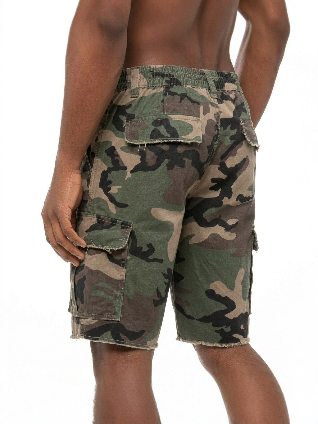 Men's Camo Cargo Shorts Ripped Distressed with Rivets - Streetwear Tactical Bermuda Shorts