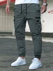 Men's Tactical Cargo Jogger Pants, Multi-Pocket Drawstring Elastic Waist Casual Work Pants with Zipper Pockets