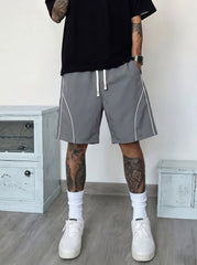 Men's Streetwear Track Shorts, Athletic Casual Shorts with Contrast Stripe