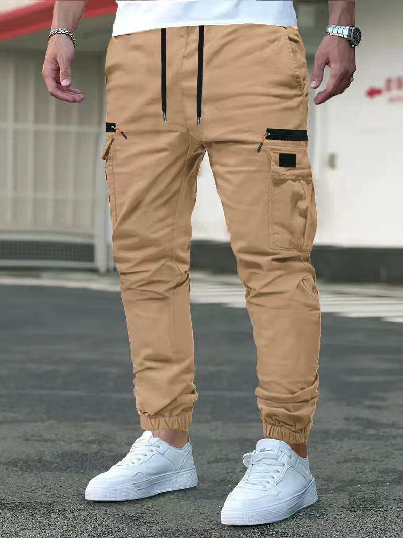Men's Tactical Cargo Jogger Pants, Multi-Pocket Drawstring Elastic Waist Casual Work Pants with Zipper Pockets