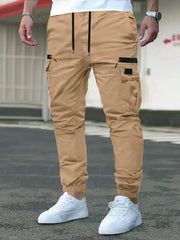 Men's Tactical Cargo Jogger Pants, Multi-Pocket Drawstring Elastic Waist Casual Work Pants with Zipper Pockets