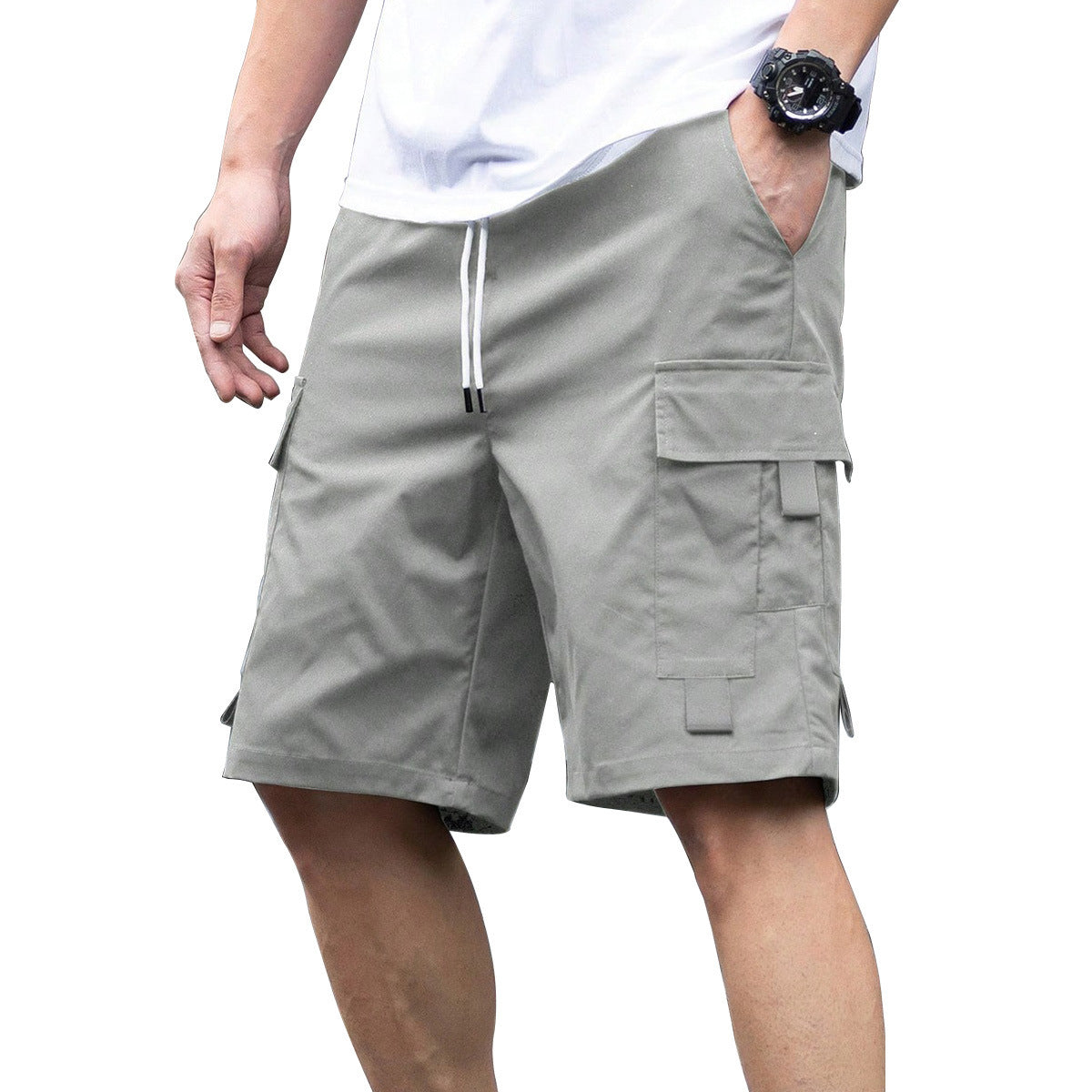 Men's Casual Cargo Shorts, Elastic Waist Drawstring Multi-Pocket Work Shorts