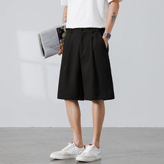 Men's Loose Fit Suit Shorts, Breathable Casual Chino Shorts With Side Pockets