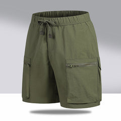 Men's Quick Dry Cargo Shorts, Elastic Waist Drawstring Casual Hiking Shorts with Zipper Pockets