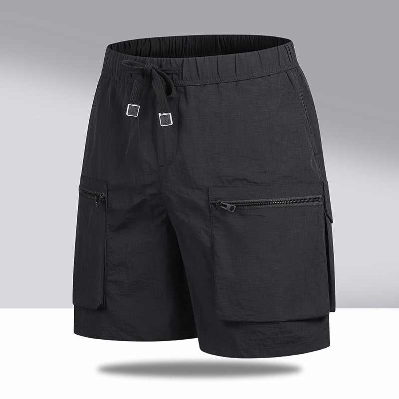 Men's Quick Dry Cargo Shorts, Elastic Waist Drawstring Casual Hiking Shorts with Zipper Pockets