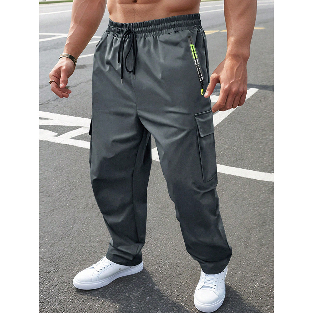 Men's Cargo Jogger Pants, Elastic Waist Drawstring Multi-Pocket Athletic Workout Trousers