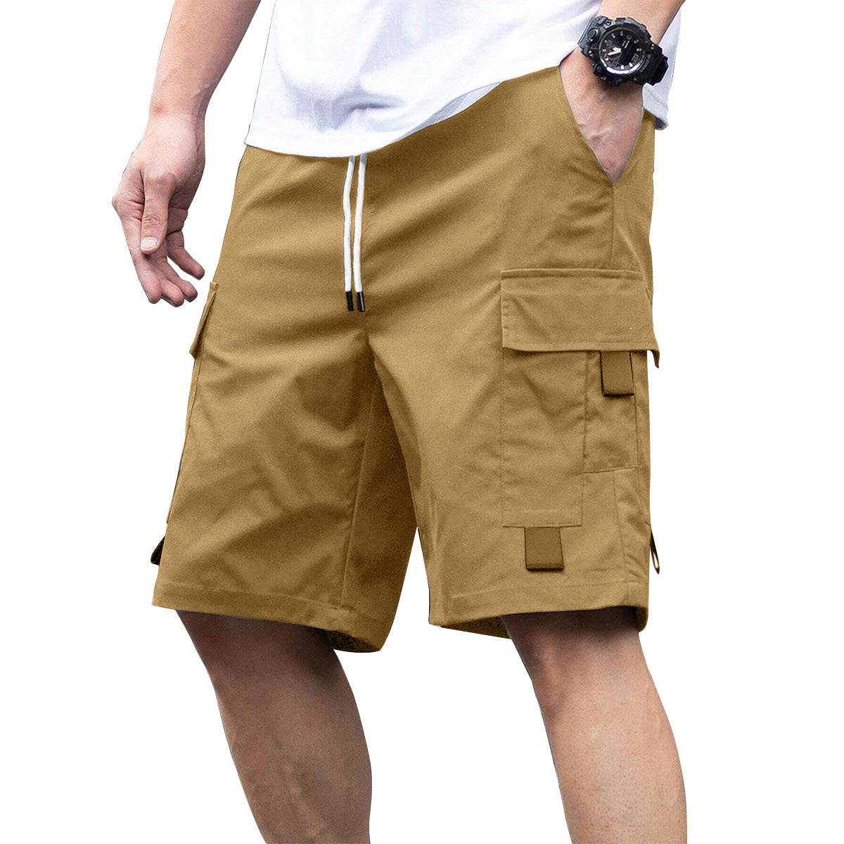Men's Casual Cargo Shorts, Elastic Waist Drawstring Multi-Pocket Work Shorts