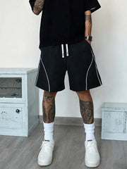 Men's Streetwear Track Shorts, Athletic Casual Shorts with Contrast Stripe
