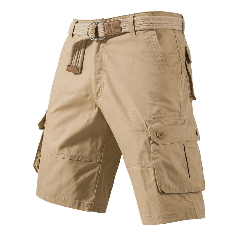Men's Black Multi-Pocket Cargo Shorts | Casual Work Outdoor Hiking Shorts with Belt, Summer Streetwear