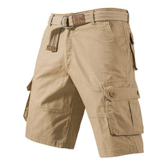 Men's Black Multi-Pocket Cargo Shorts | Casual Work Outdoor Hiking Shorts with Belt, Summer Streetwear