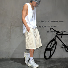 Vibe American High Street Solid Color Wide Leg Cowboy Shorts Men's Trendy Brand Loose Straight Five Leg Pants Rascal Handsome Hairy Pony