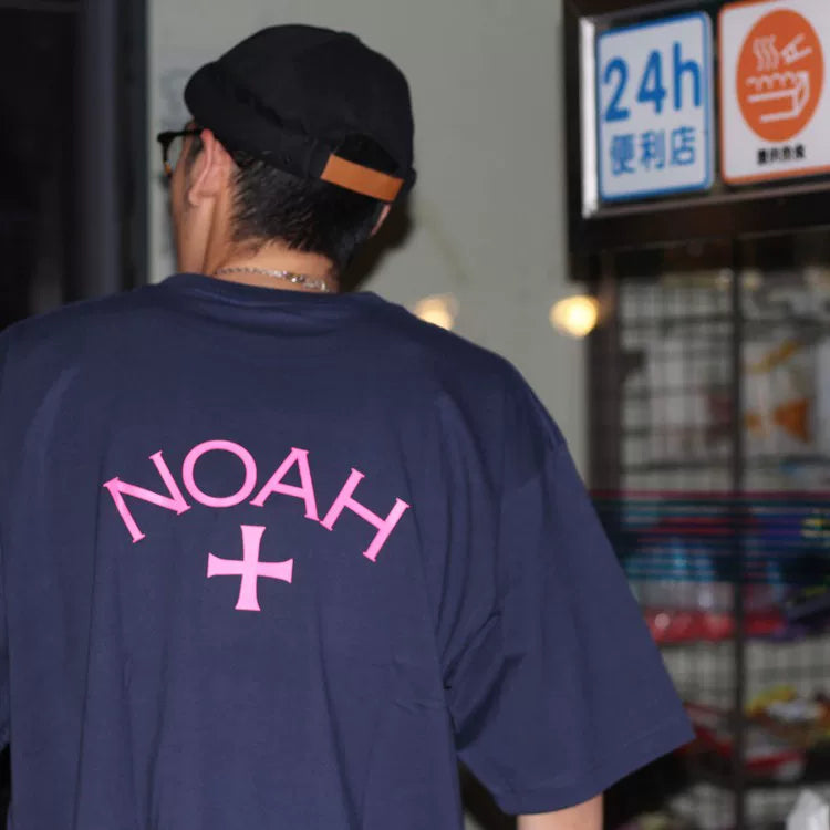 NOAH summer new trendy brand front and back cross American casual pure cotton couple navy blue short sleeved T-shirt for men and women