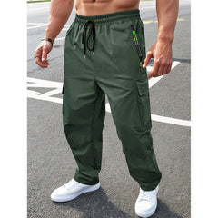 Men's Cargo Jogger Pants, Elastic Waist Drawstring Multi-Pocket Athletic Workout Trousers