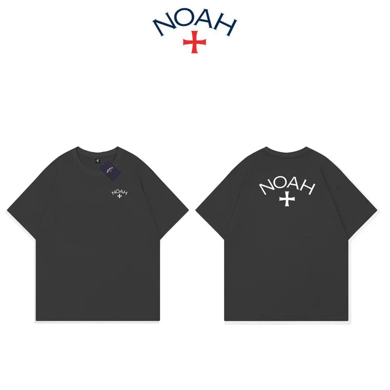 NOAH summer new trendy brand front and back cross American casual pure cotton couple navy blue short sleeved T-shirt for men and women
