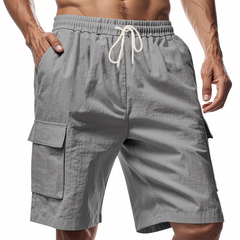Men's Linen-Look Cargo Shorts, Elastic Drawstring Waist Loose Fit Casual Summer Shorts