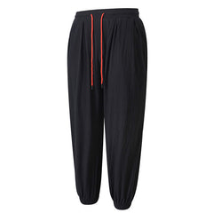 Men's Linen Harem Pants, Baggy Drawstring Waist Casual Trousers, Summer Breathable Cotton Linen Joggers with Elastic Cuffs