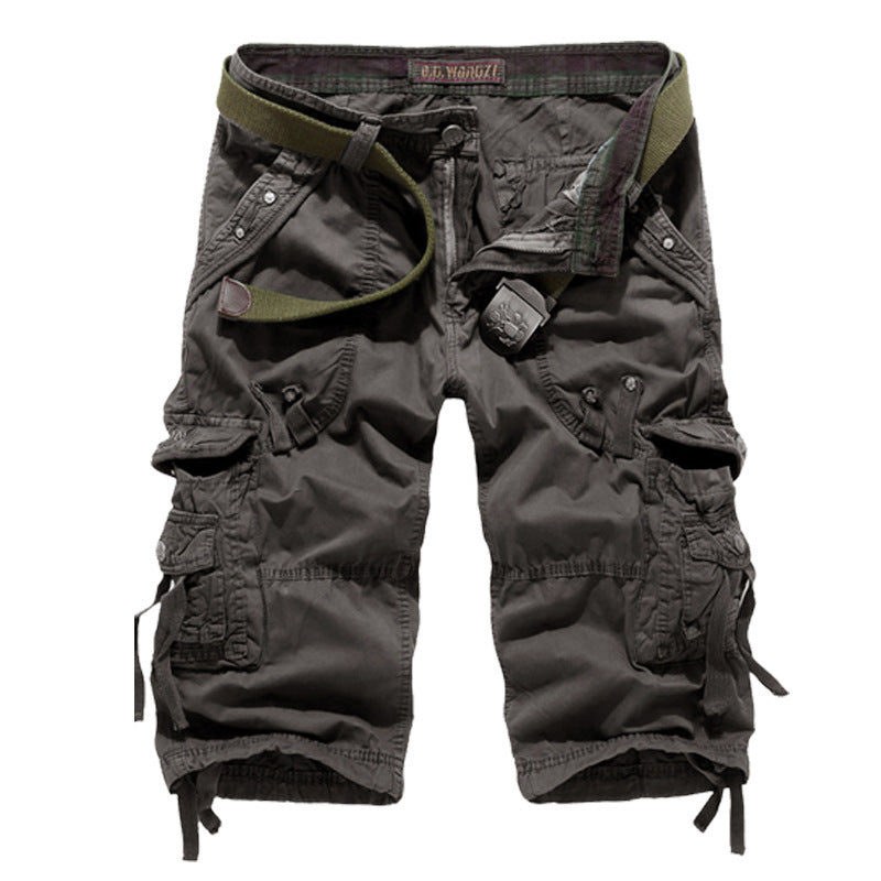 Belt not includedMen's Multi-Pocket Cargo 3/4 Length Shorts, Casual Cotton Capri Pants with Drawstring for Summer