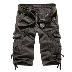 Belt not includedMen's Multi-Pocket Cargo 3/4 Length Shorts, Casual Cotton Capri Pants with Drawstring for Summer