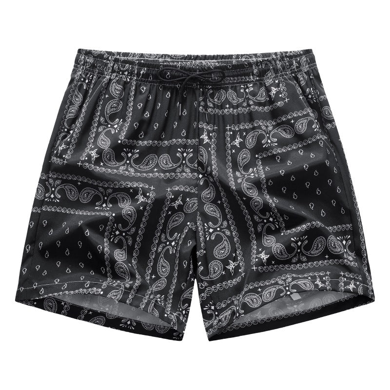 Men's Pink Bandana Paisley Print Swim Trunks, Quick Dry Beach Board Shorts with Drawstring