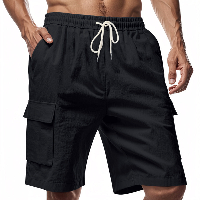Men's Linen-Look Cargo Shorts, Elastic Drawstring Waist Loose Fit Casual Summer Shorts