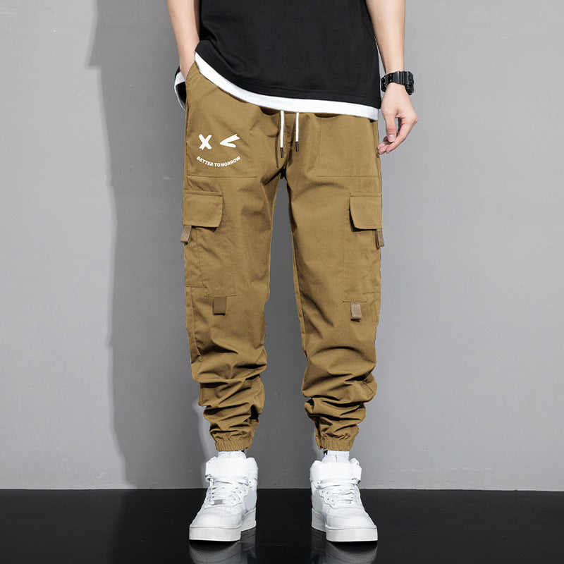 Casual Men Jogger Cargo Pants, Comfortable Drawstring Waist Multi-Pocket All Match Bottom Wear