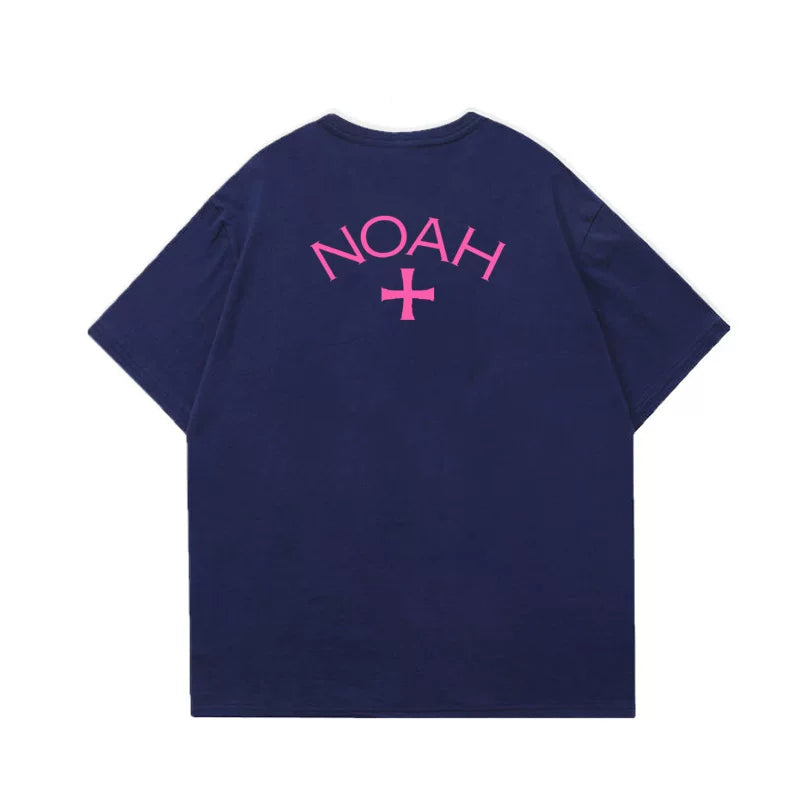 NOAH summer new trendy brand front and back cross American casual pure cotton couple navy blue short sleeved T-shirt for men and women