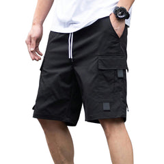 Men's Casual Cargo Shorts, Elastic Waist Drawstring Multi-Pocket Work Shorts