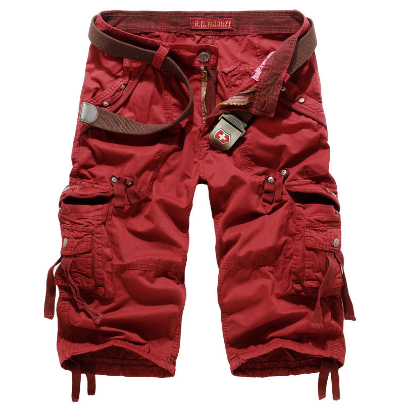 Belt not includedMen's Multi-Pocket Cargo 3/4 Length Shorts, Casual Cotton Capri Pants with Drawstring for Summer