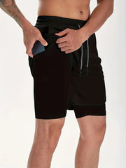 Men's 2-in-1 Running Shorts with Liner, Quick Dry Workout Gym Shorts with Zipper Pockets for Athletic Training