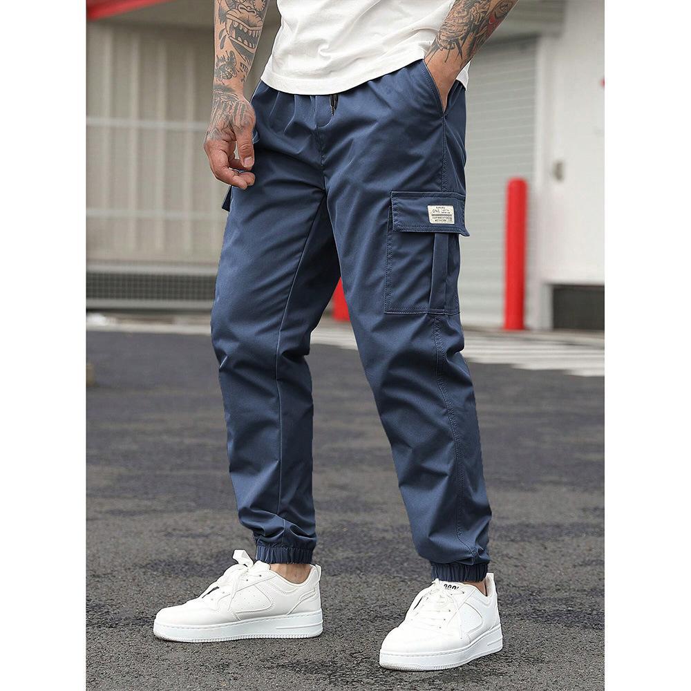 Men's Cargo Joggers, Casual Elastic Waist Drawstring Cargo Pants with Pockets