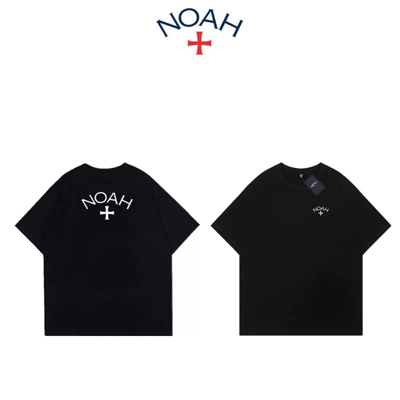 NOAH summer new trendy brand front and back cross American casual pure cotton couple navy blue short sleeved T-shirt for men and women