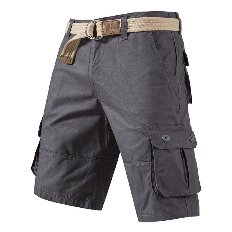 Men's Black Multi-Pocket Cargo Shorts | Casual Work Outdoor Hiking Shorts with Belt, Summer Streetwear
