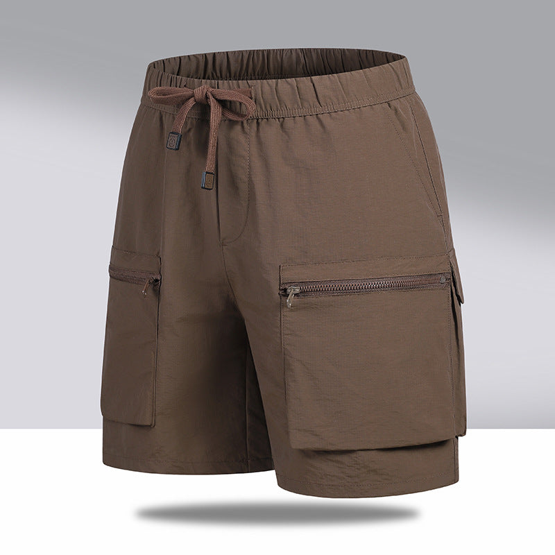 Men's Quick Dry Cargo Shorts, Elastic Waist Drawstring Casual Hiking Shorts with Zipper Pockets