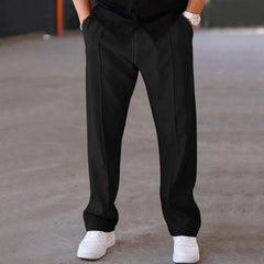 Men Solid Color Loose Straight Leg Pants, Classic Mid Line Detail Comfortable Casual Daily Versatile Bottom Wear