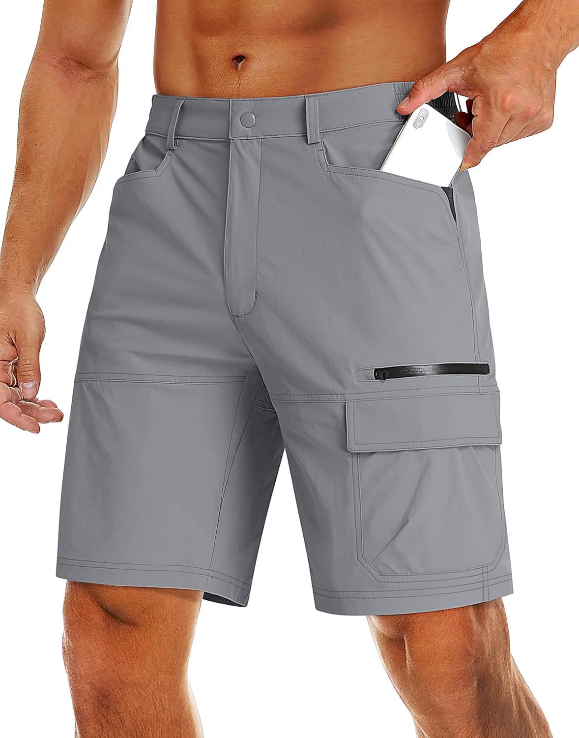 Men's Quick Dry Cargo Shorts, Outdoor Hiking Shorts with Zipper Pockets