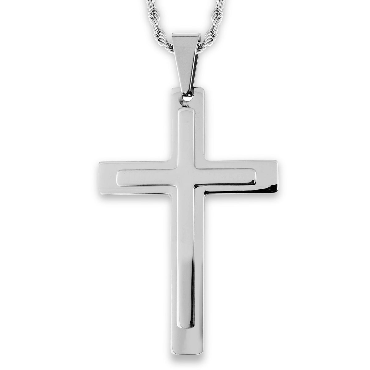 Men's Stainless Steel Layer Cross Pendant Necklace
