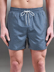 Santo Drawstring Printed Shell Swim Short in Navy
