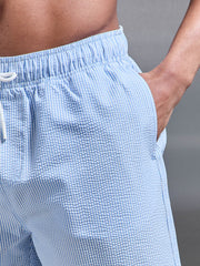 Seersucker Swim Short in Light Blue