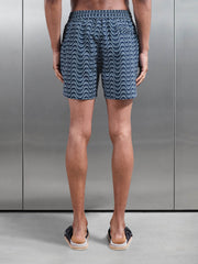 Wave Printed Drawstring Swim Short in Navy