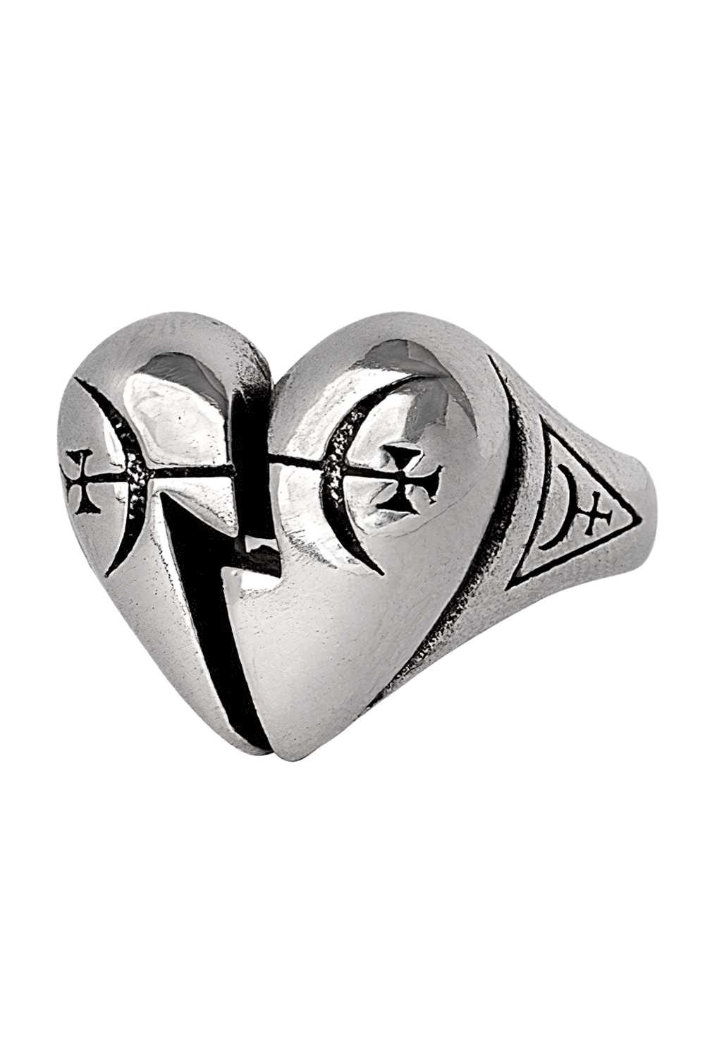 Gothic Pewter Broken Heart and Mystical Sigil Ring