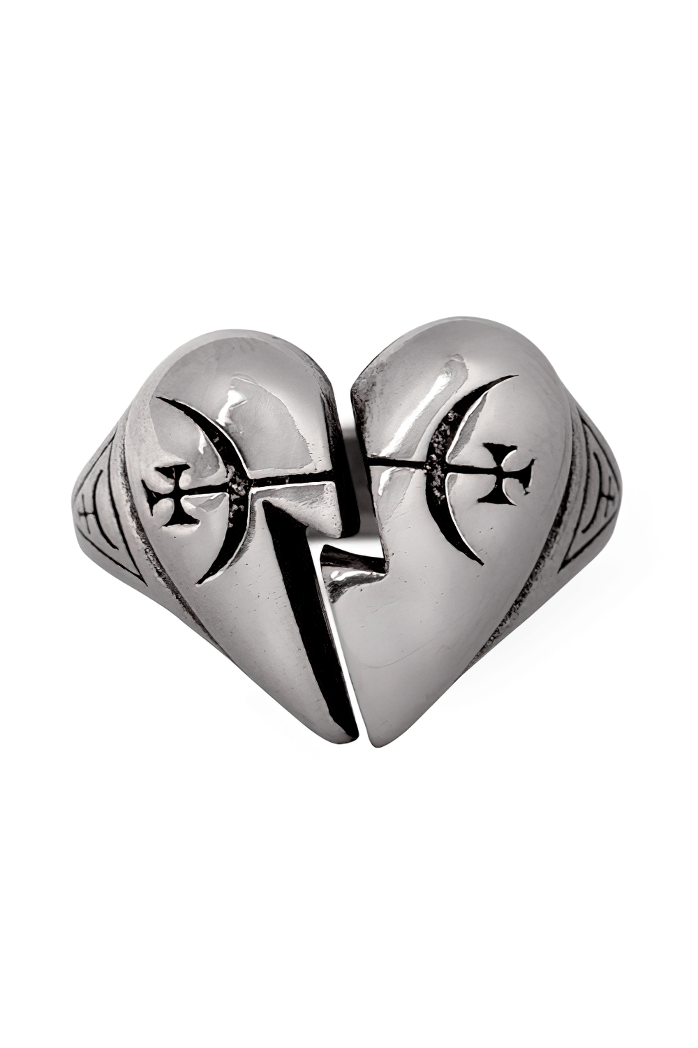 Gothic Pewter Broken Heart and Mystical Sigil Ring